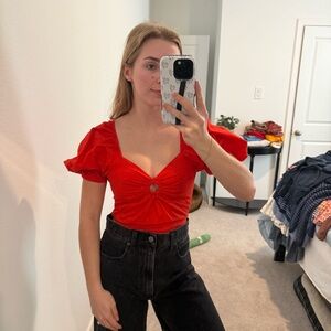 Red Puff Sleeve Top XS